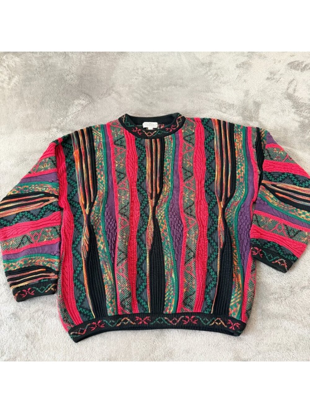Vintage Norm Thompson 3D Textured Knit Sweater Mens LARGE 90s Cosby
